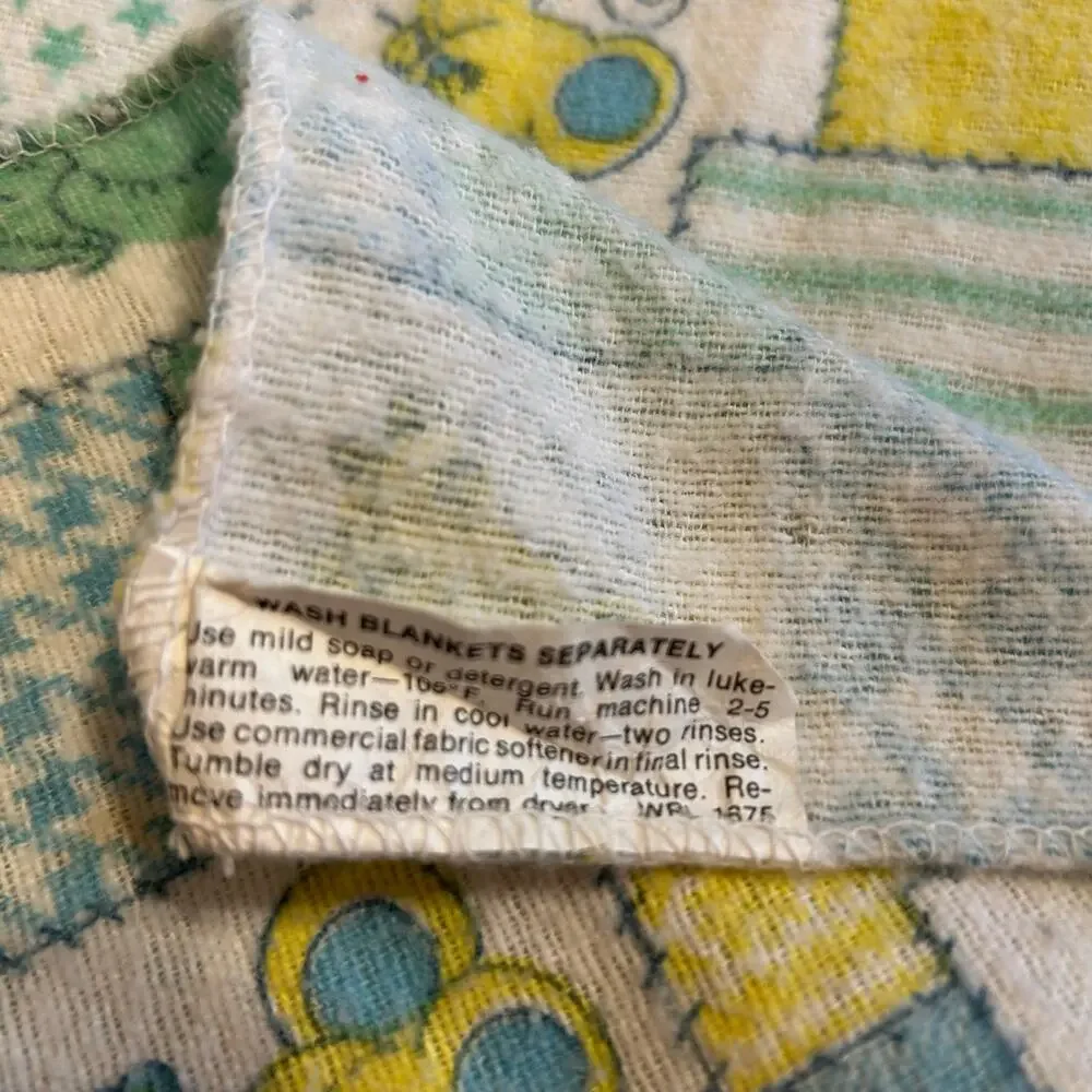 Vtg Baby Security Blanket Pastel Square Pattern Elephants Mice Blue Yellow Green